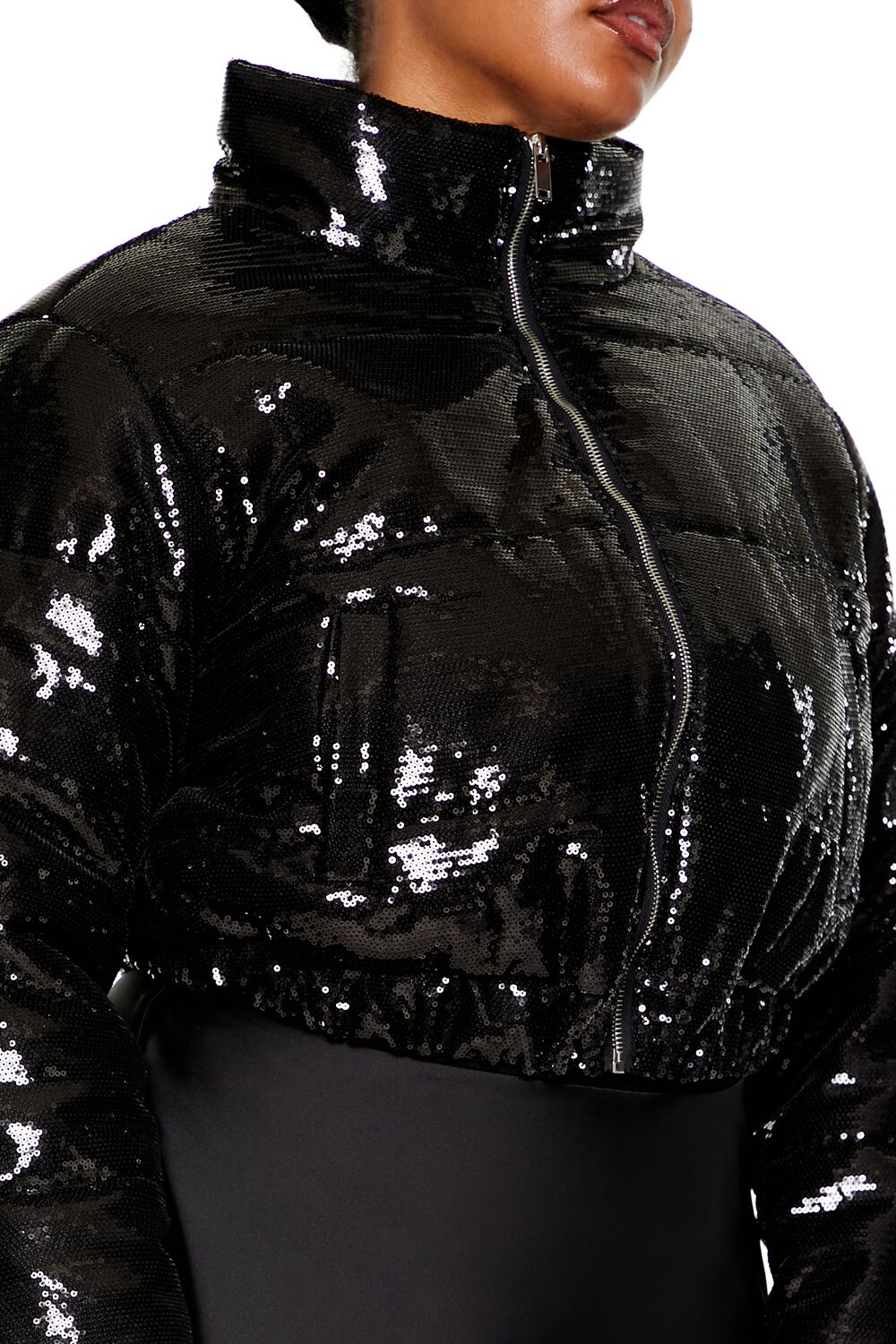  Forever 21 Plus Size Sequin Puffer Jacket - black-swatch - Bonton