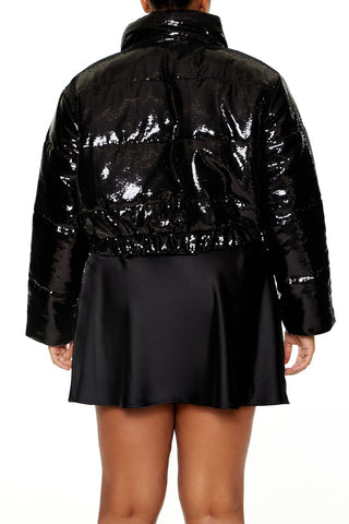 Plus Size Sequin Puffer Jacket