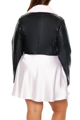 Plus Size Faux Fur-Trim Moto Jacket