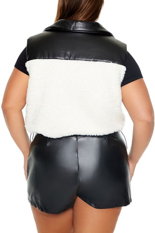 Plus Size Faux Shearling & Leather Vest