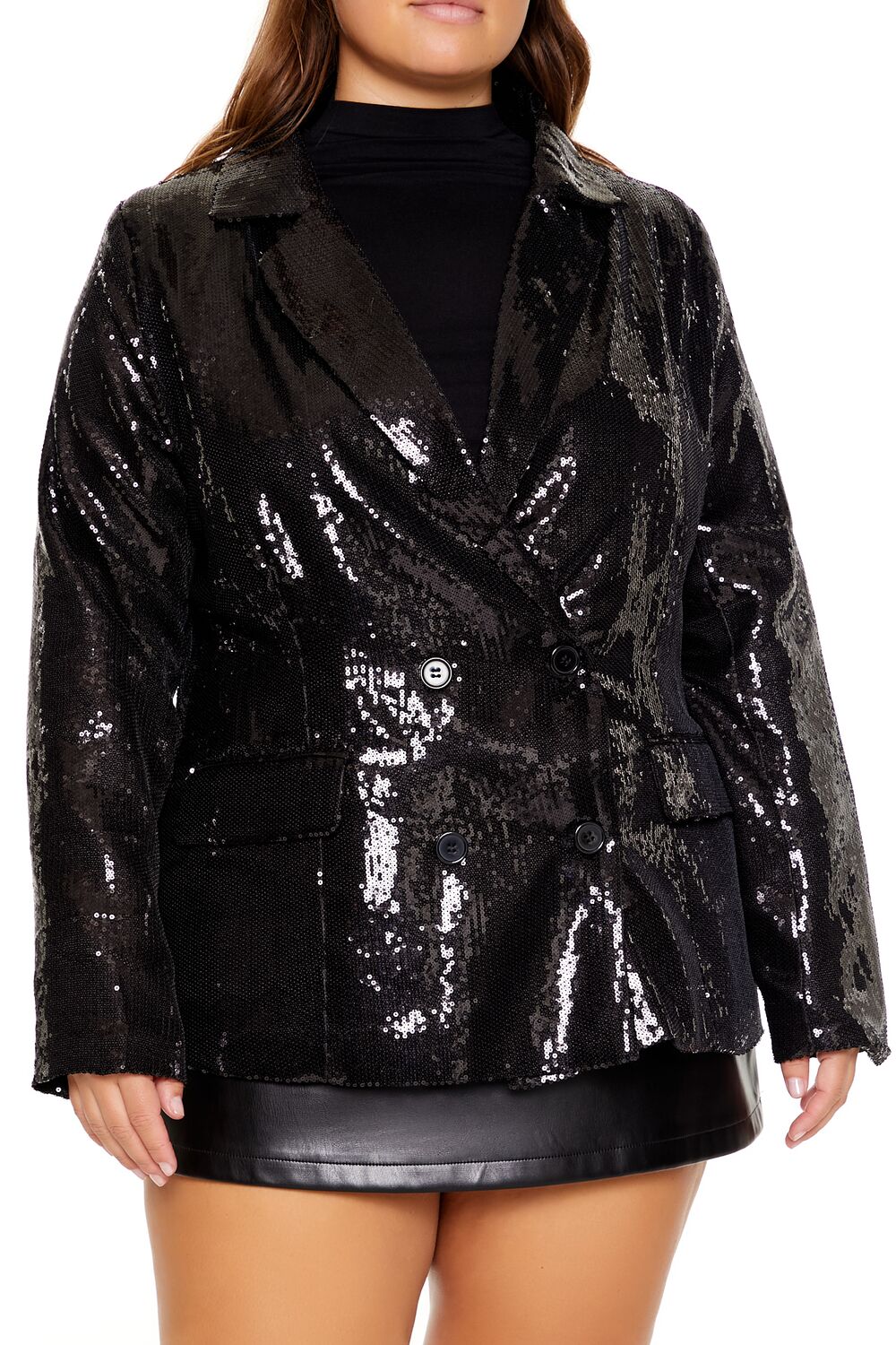  Forever 21 Plus Size Sequin Notched Blazer - black-swatch - Bonton