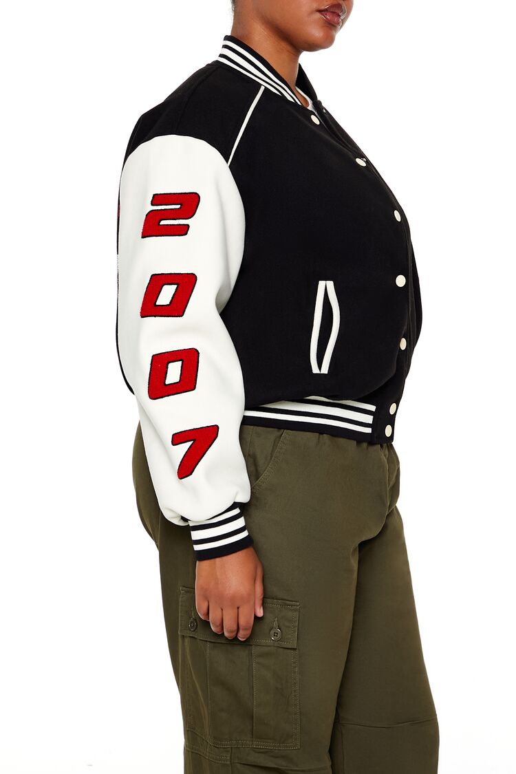  Forever 21 Plus Size Star Girl Varsity Jacket - black-multi - Bonton