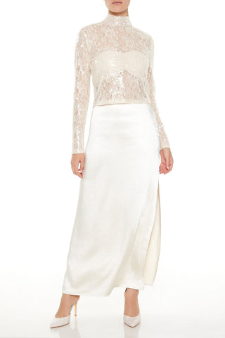 Sheer Lace Sequin Mock Neck Top