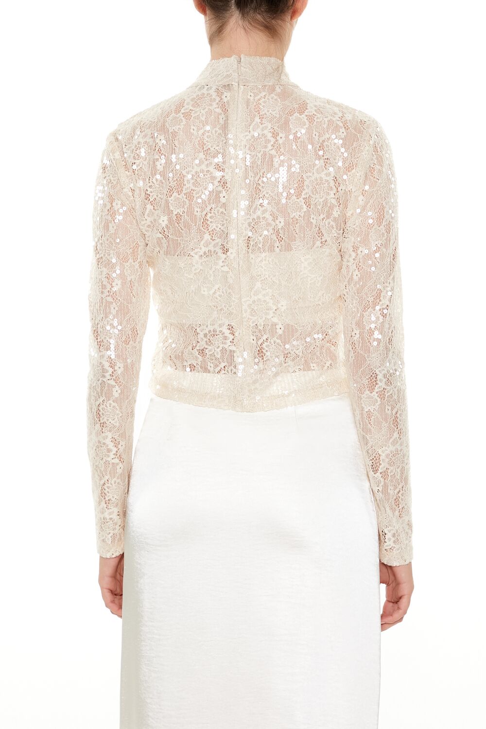  Forever 21 Sheer Lace Sequin Mock Neck Top - black - Bonton