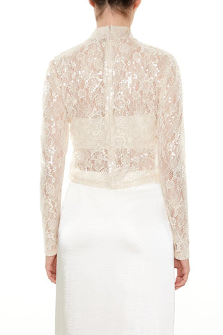 Sheer Lace Sequin Mock Neck Top