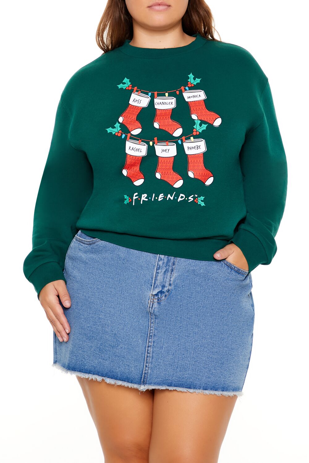  Forever 21 Plus Size Friends Christmas Stockings Pullover - green multi - Bonton