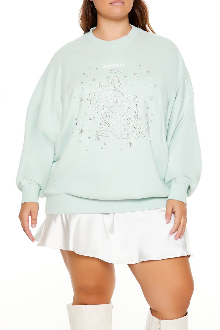  Forever 21 Plus Size Beaded Aquarius Pullover - seafoam multi - Bonton