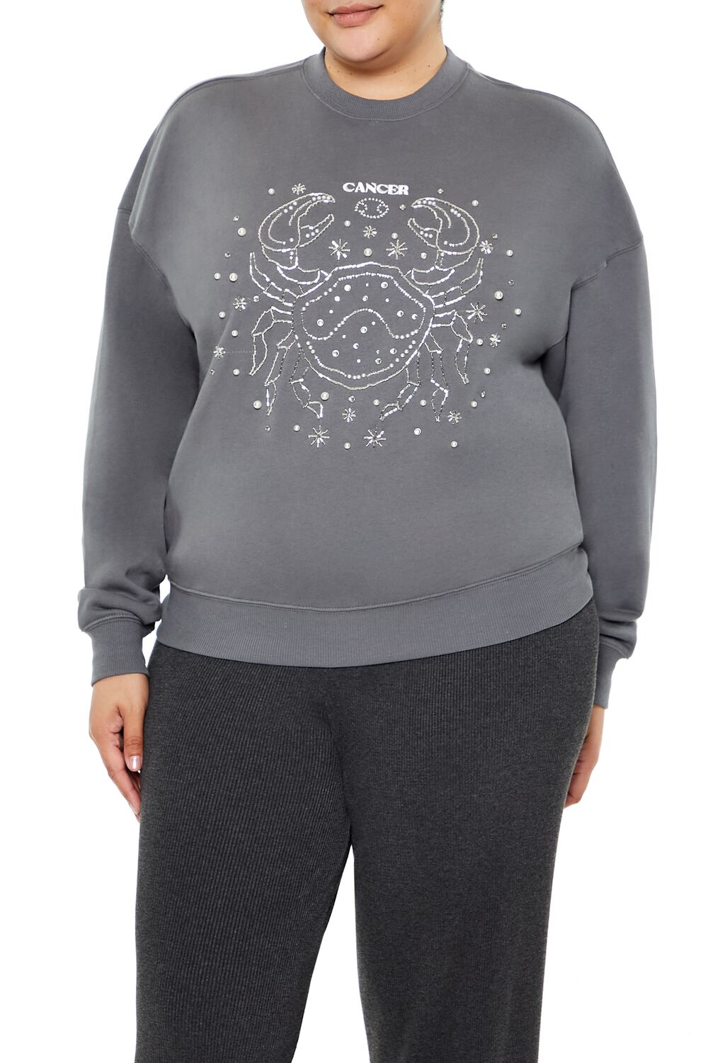  Forever 21 Plus Size Beaded Cancer Pullover - dark grey multi - Bonton