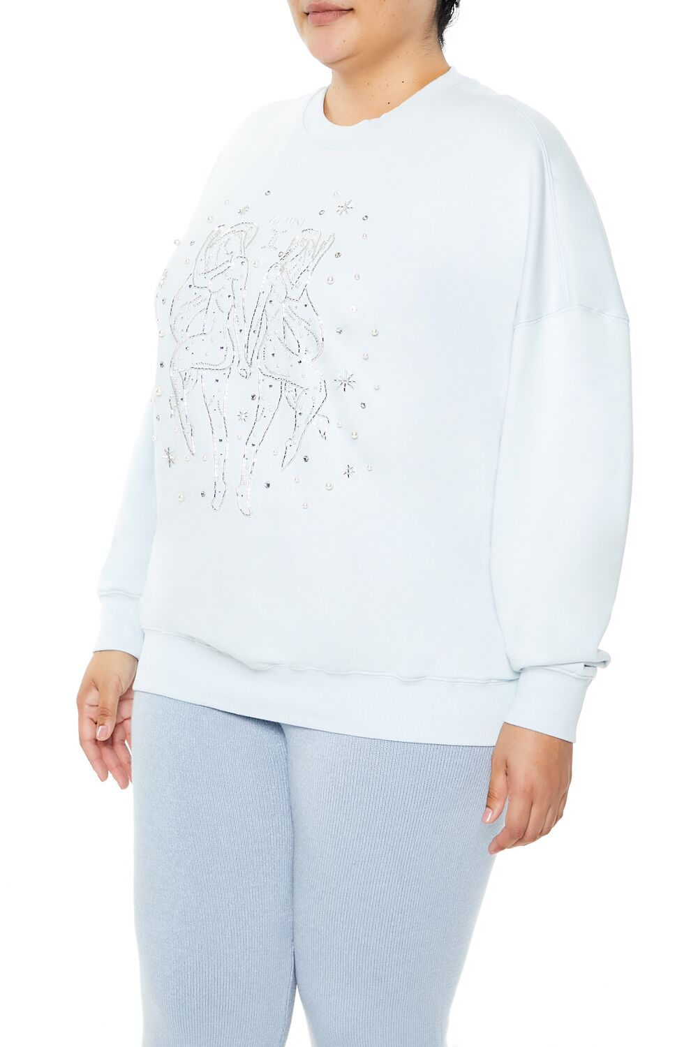  Forever 21 Plus Size Beaded Gemini Pullover - light blue multi - Bonton