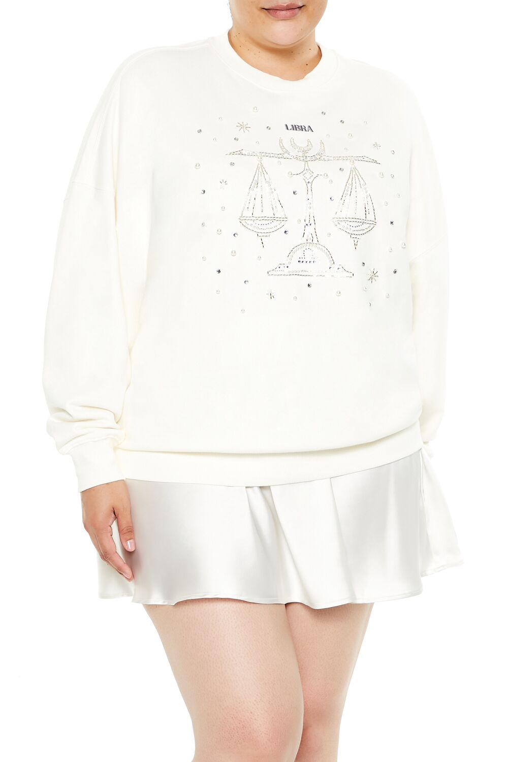  Forever 21 Plus Size Beaded Libra Pullover - white multi - Bonton