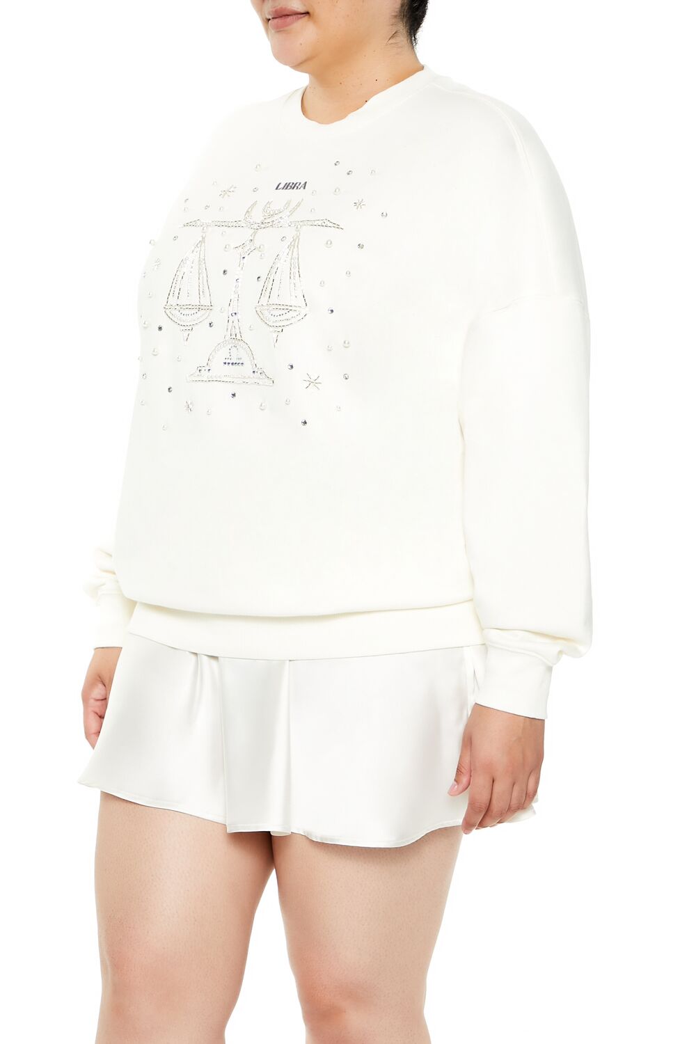  Forever 21 Plus Size Beaded Libra Pullover - white multi - Bonton