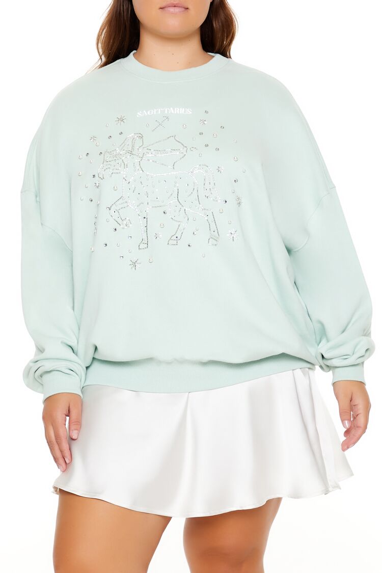 Forever 21 Plus Size Beaded Sagittarius Pullover - seafoam multi - Bonton