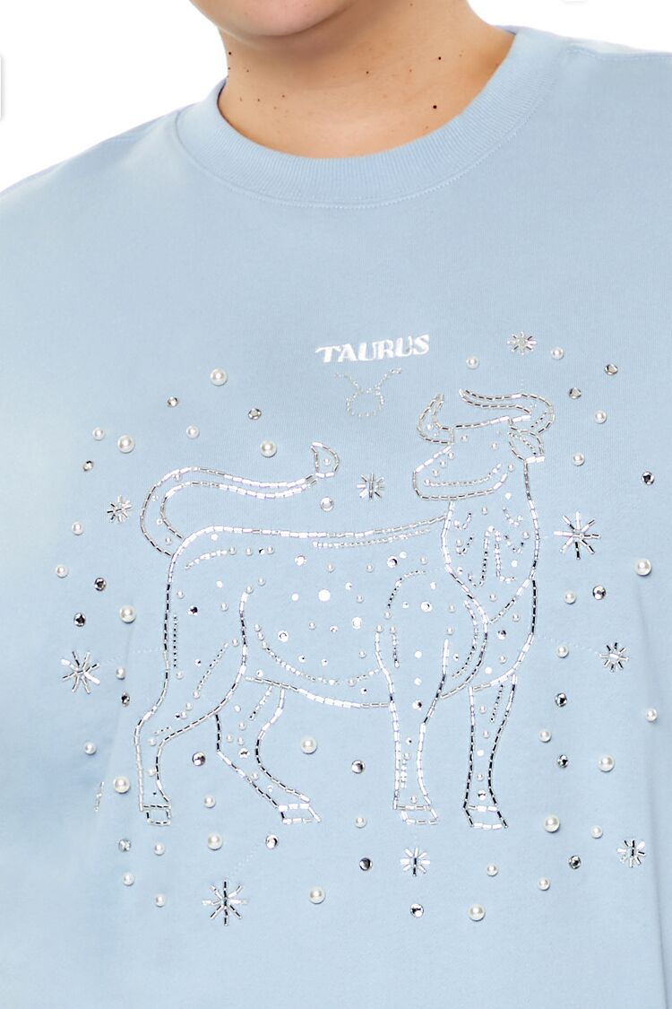  Forever 21 Plus Size Beaded Taurus Pullover - stone blue multi - Bonton