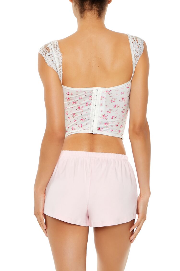  Forever 21 Floral Lingerie Corset Crop Top - white-multi - Bonton