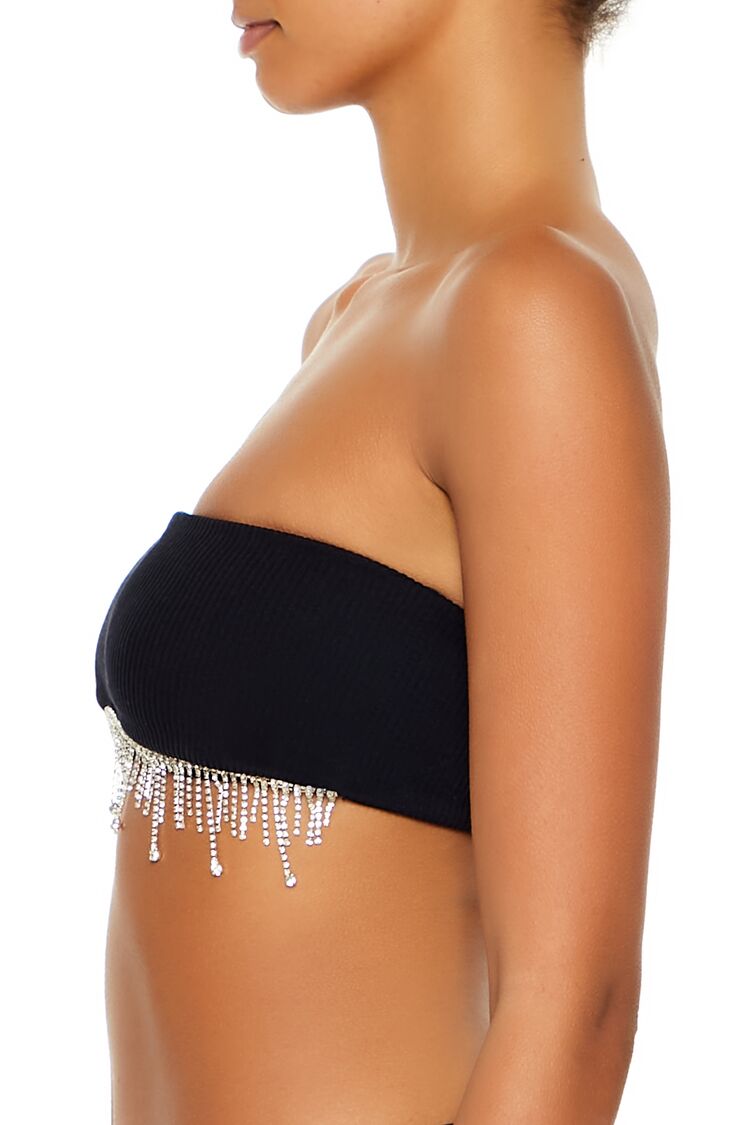  Forever 21 Seamless Rhinestone Fringe Bralette - black-silver - Bonton