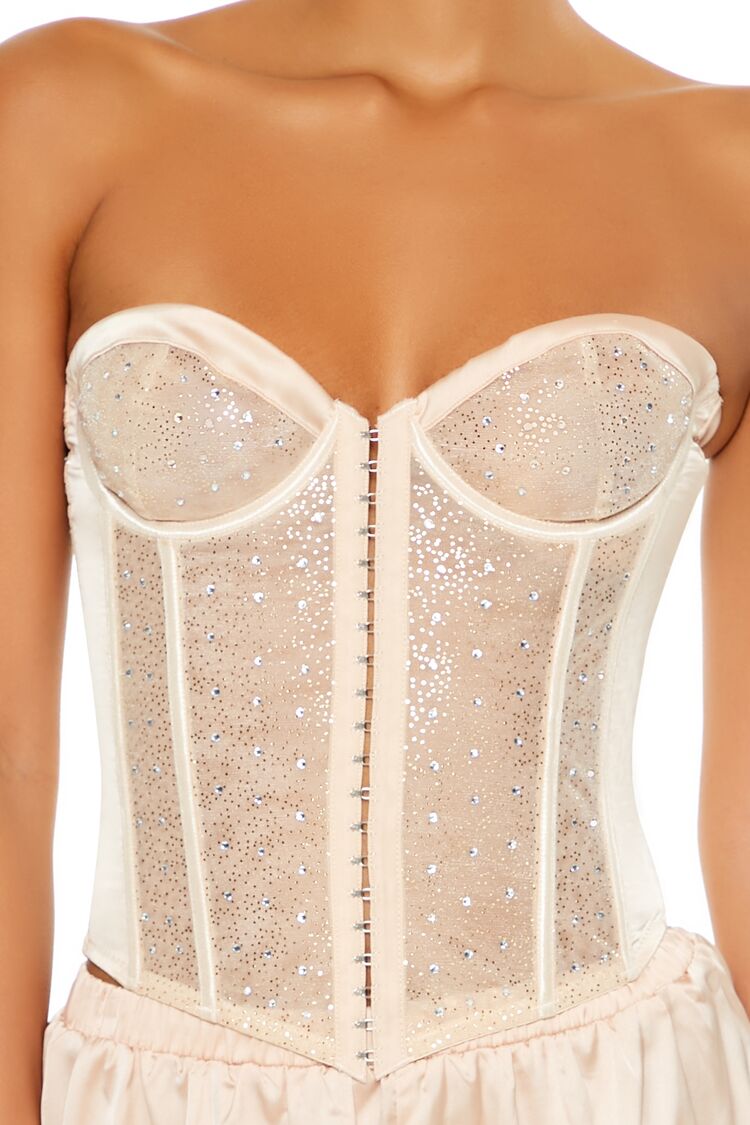  Forever 21 Rhinestone Lingerie Corset Tube Top - champagne - Bonton
