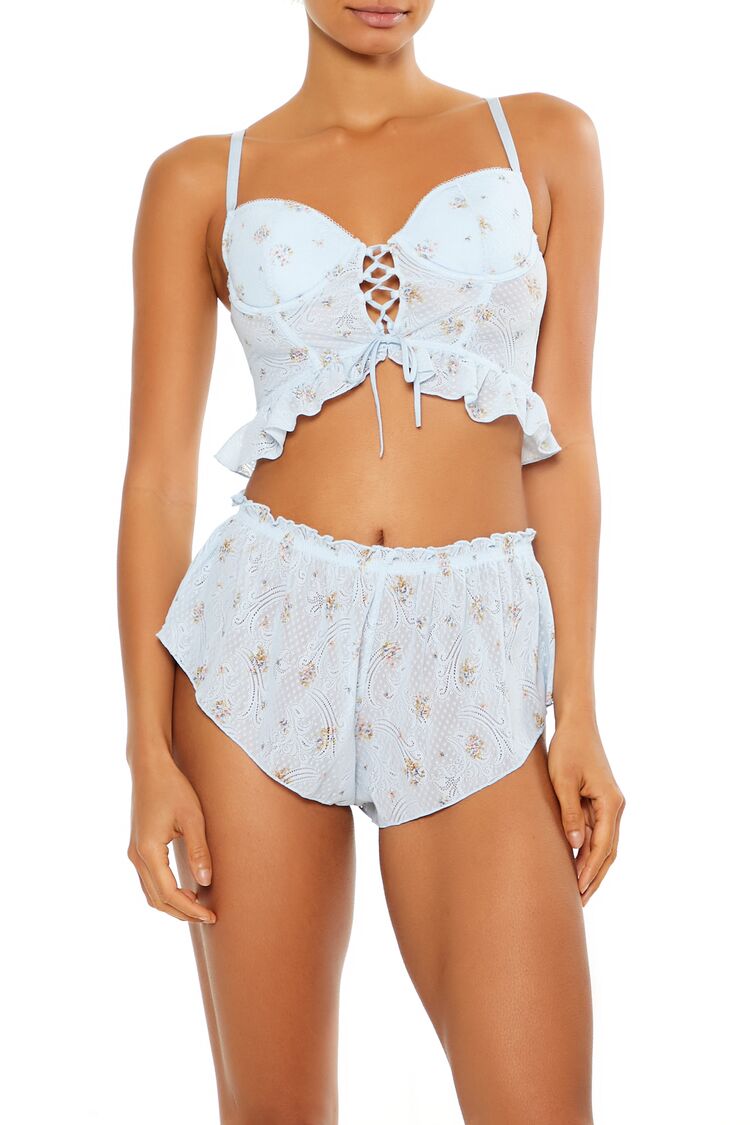  Forever 21 Floral Flounce Lingerie Corset Cami - blue-multi - Bonton