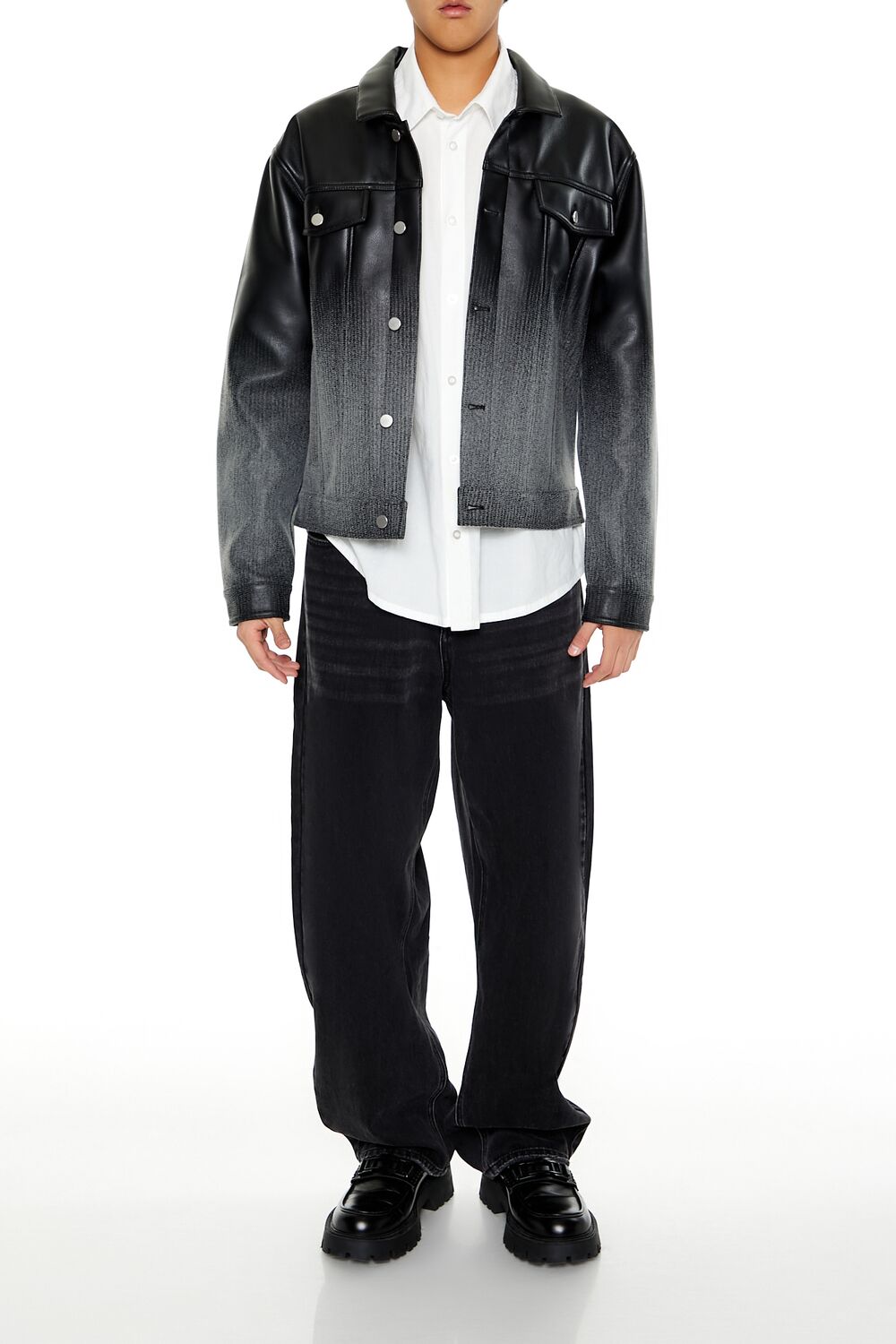 Forever 21 Ombre Faux Leather Moto Jacket - black-grey-swatch - Bonton