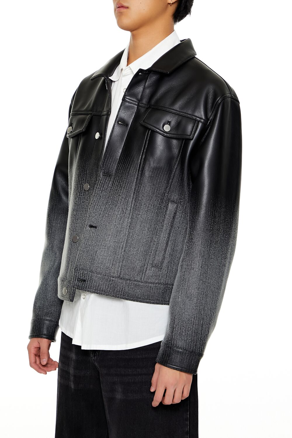  Forever 21 Ombre Faux Leather Moto Jacket - black-grey-swatch - Bonton