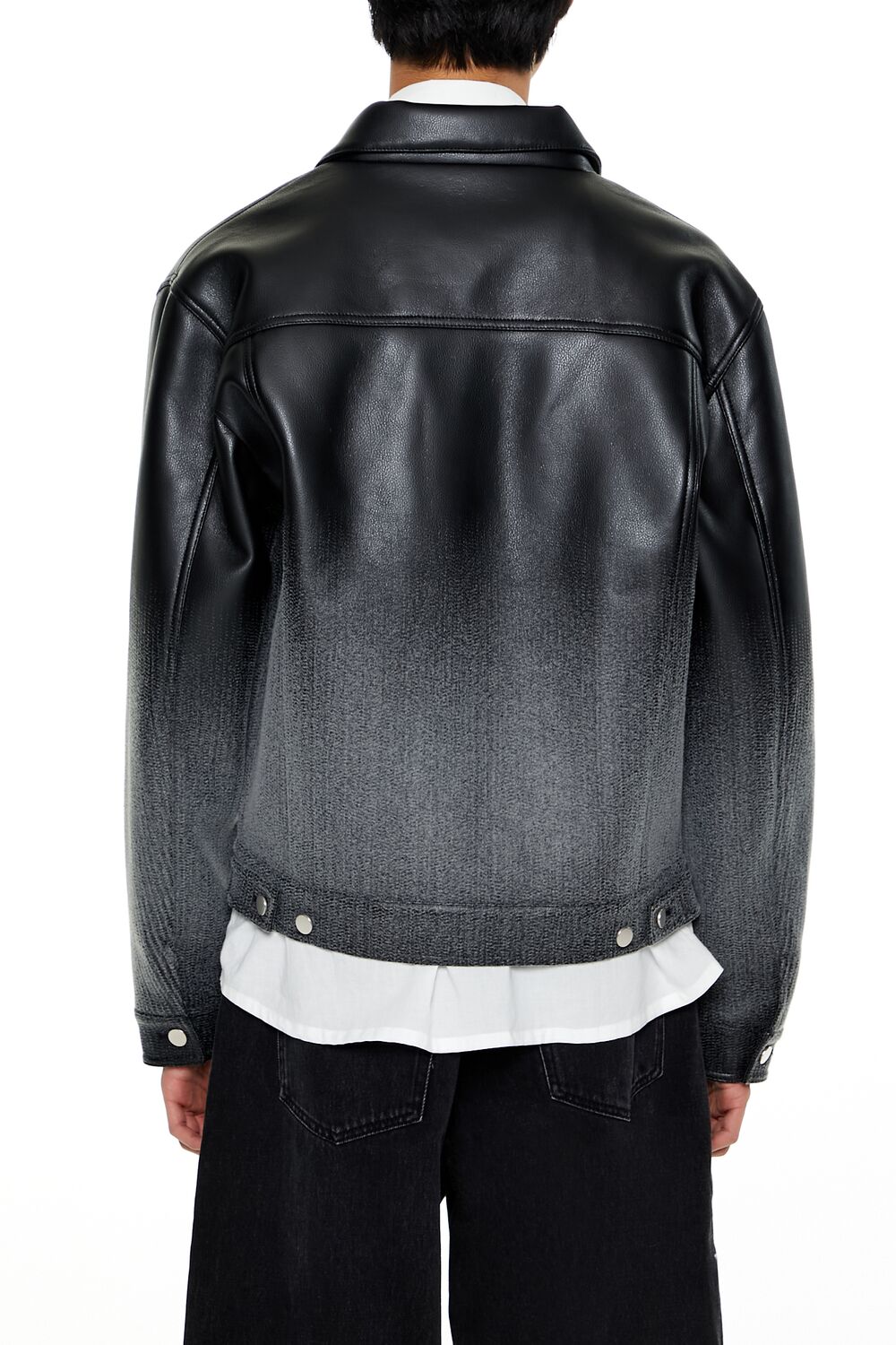  Forever 21 Ombre Faux Leather Moto Jacket - black-grey-swatch - Bonton