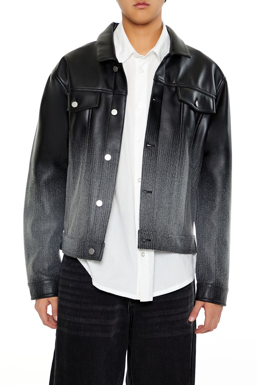  Forever 21 Ombre Faux Leather Moto Jacket - black-grey-swatch - Bonton