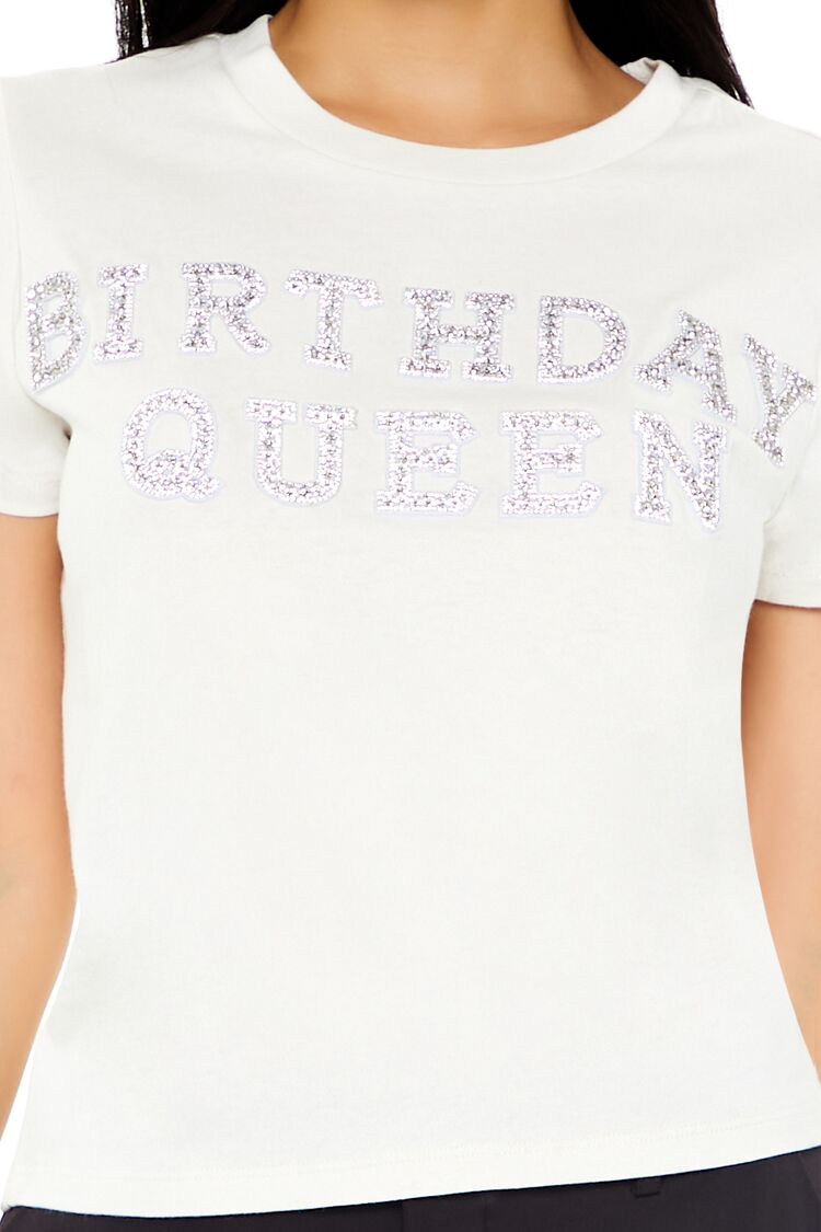  Forever 21 Rhinestone Birthday Queen Tee - white multi - Bonton