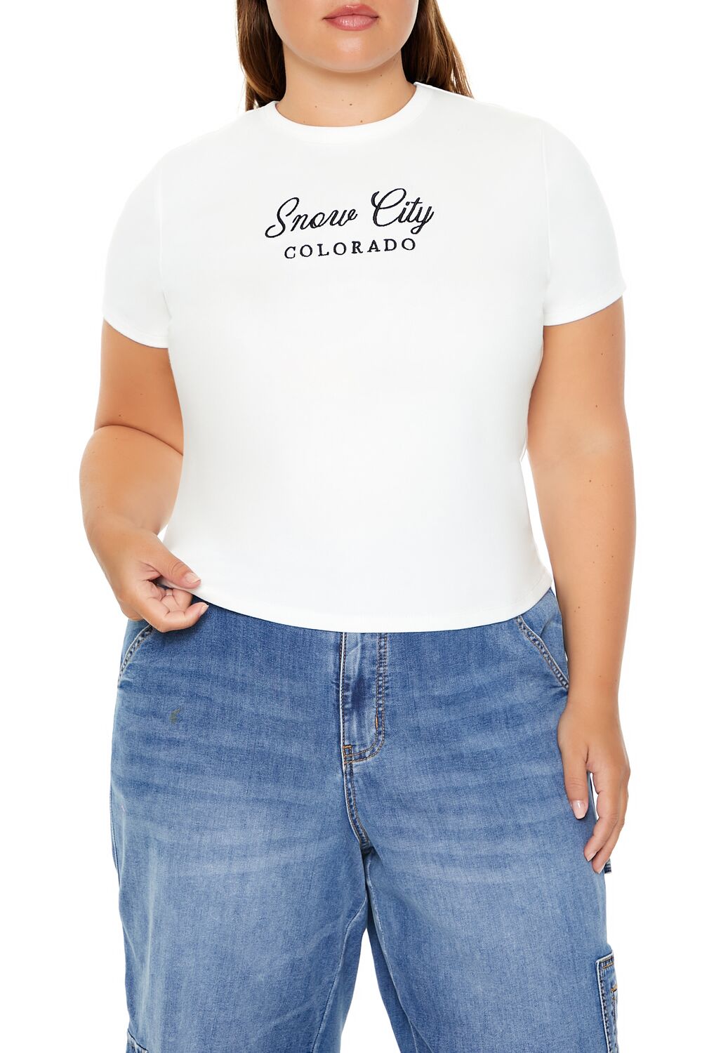  Forever 21 Plus Size Snow City Baby Tee - white multi - Bonton