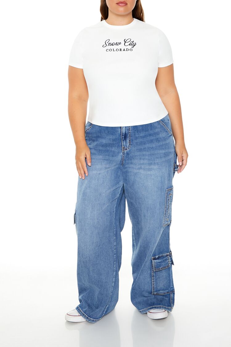  Forever 21 Plus Size Snow City Baby Tee - white multi - Bonton