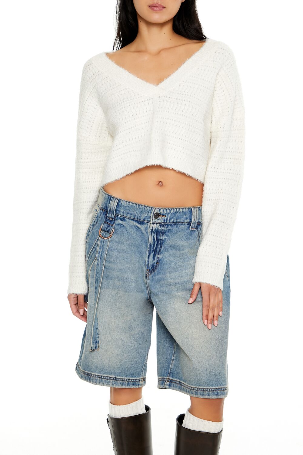  Forever 21 Crossover Mock Wrap Sweater - white - Bonton
