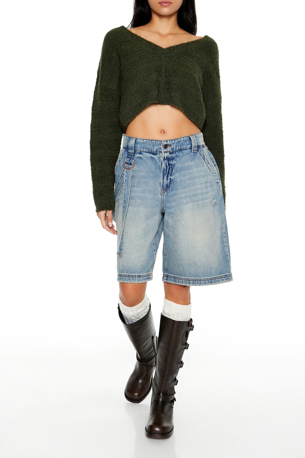  Forever 21 Crossover Mock Wrap Sweater - white - Bonton