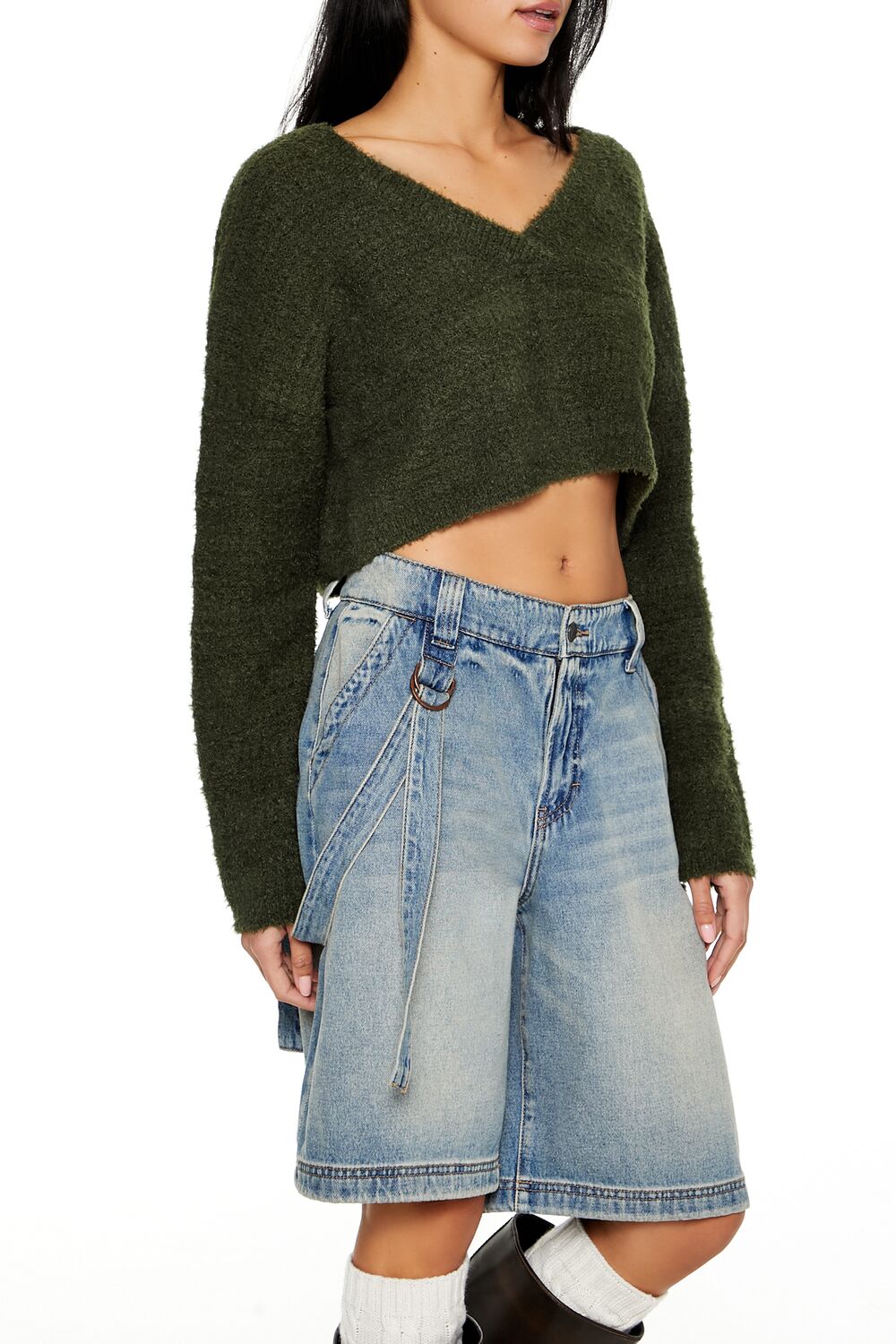  Forever 21 Crossover Mock Wrap Sweater - white - Bonton