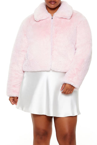 Plus Size Faux Fur Zip-Up Coat