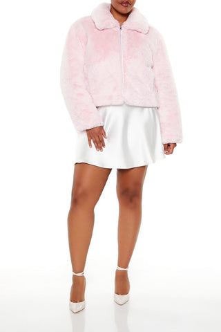 Plus Size Faux Fur Zip-Up Coat