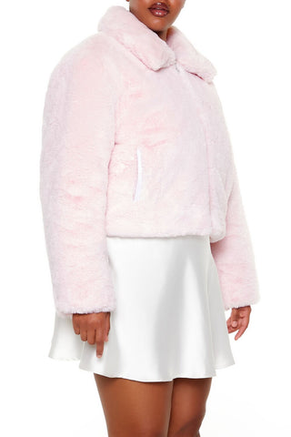 Plus Size Faux Fur Zip-Up Coat