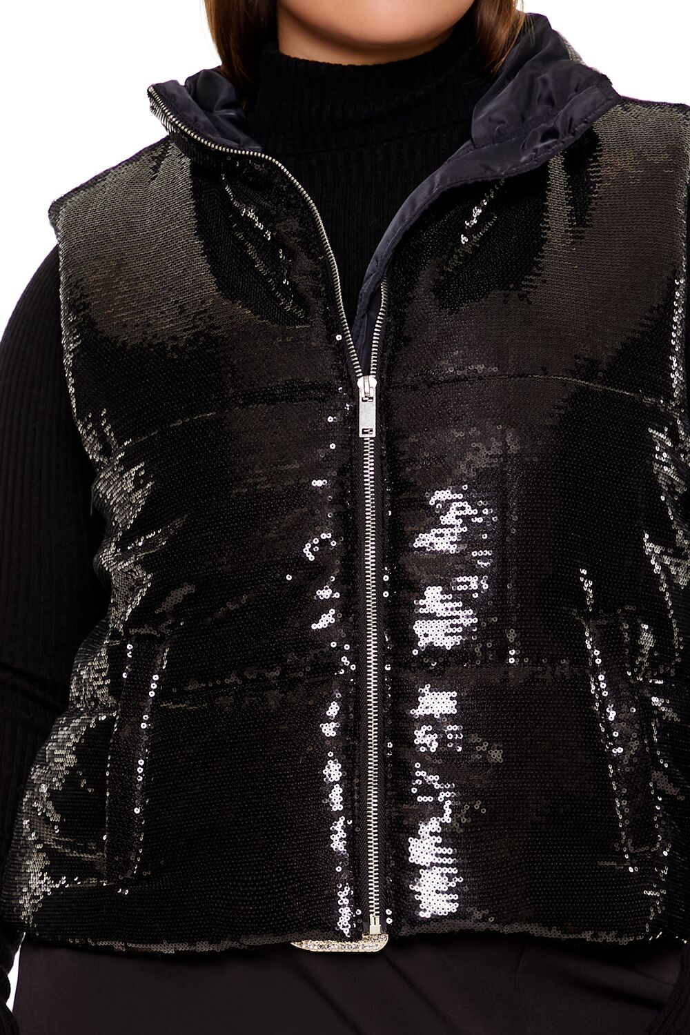  Forever 21 Plus Size Sequin Zip-Up Vest - black - Bonton