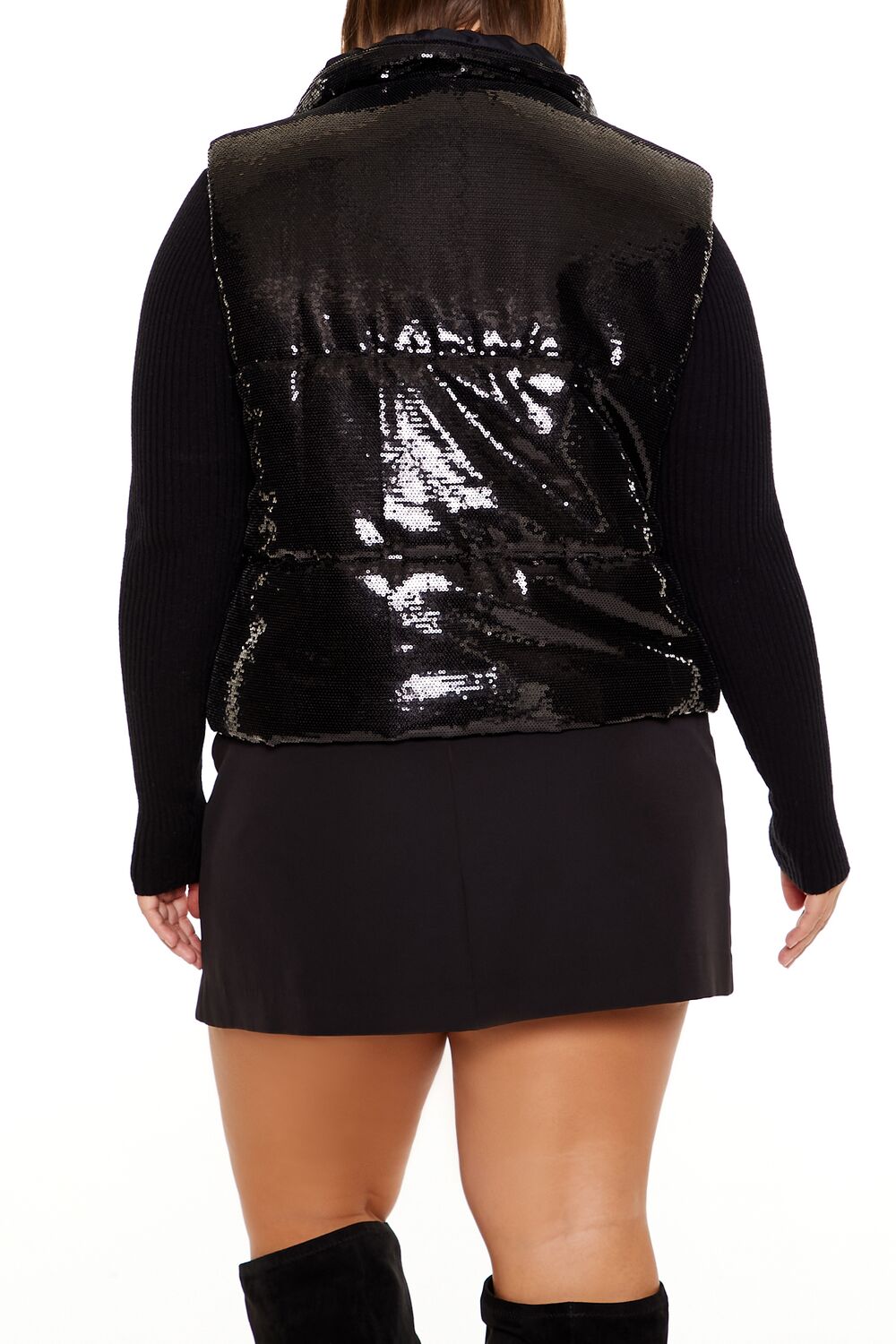 Forever 21 Plus Size Sequin Zip-Up Vest - black - Bonton