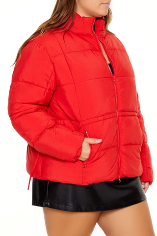 Plus Size Tie-Waist Puffer Jacket