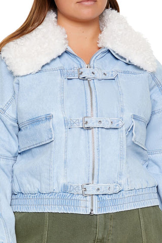 Plus Size Faux Shearling Denim Jacket