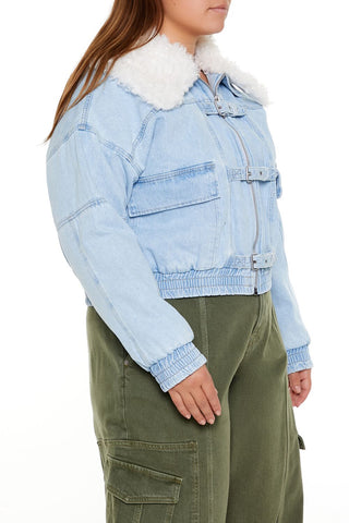Plus Size Faux Shearling Denim Jacket