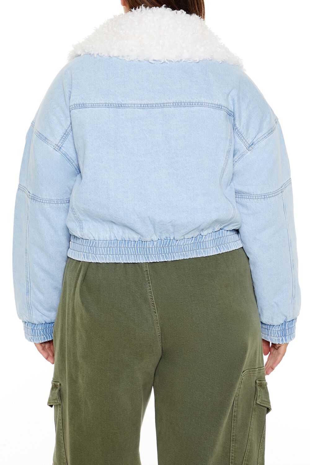  Forever 21 Plus Size Faux Shearling Denim Jacket - light-denim - Bonton