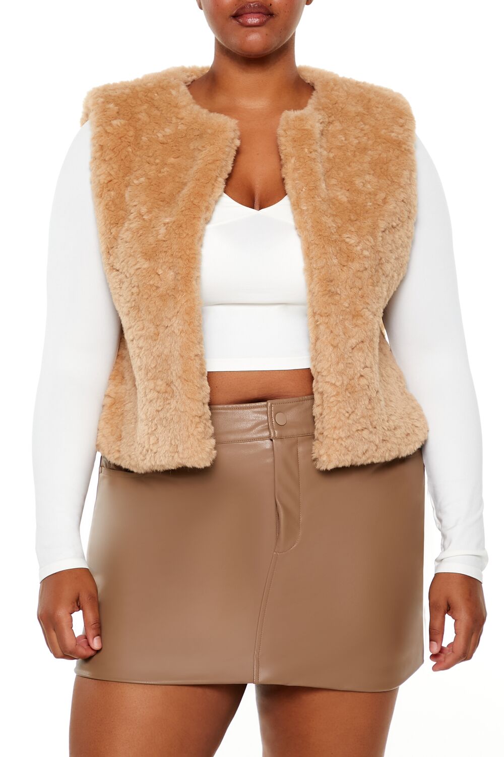  Forever 21 Plus Size Faux Shearling Cropped Vest - desert-sand-swatch - Bonton