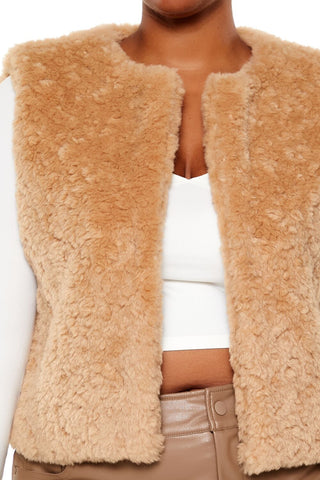 Plus Size Faux Shearling Cropped Vest