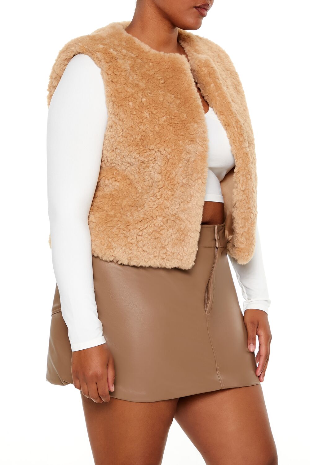  Forever 21 Plus Size Faux Shearling Cropped Vest - desert-sand-swatch - Bonton