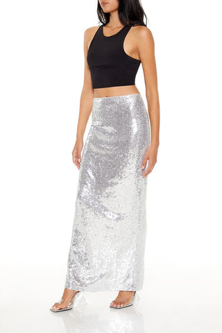 Metallic Sequin Maxi Skirt