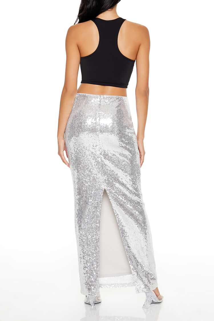  Forever 21 Metallic Sequin Maxi Skirt - silver - Bonton