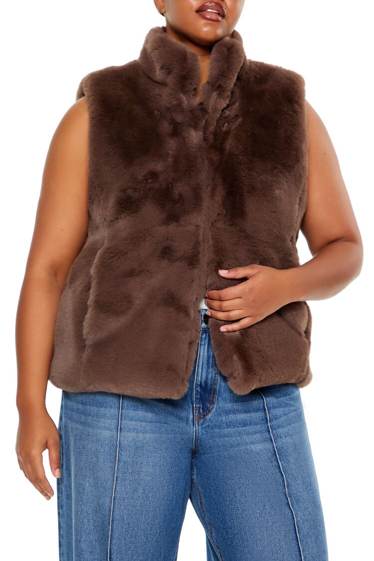  Forever 21 Plus Size Faux Fur Vest - espresso-swatch - Bonton