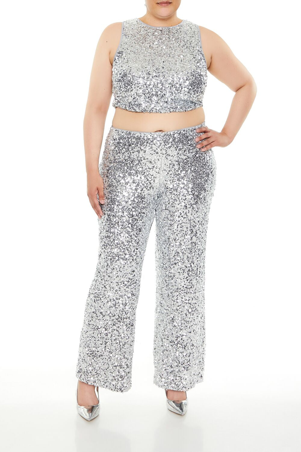  Forever 21 Plus Size Sequin High-Rise Pants - grey - Bonton