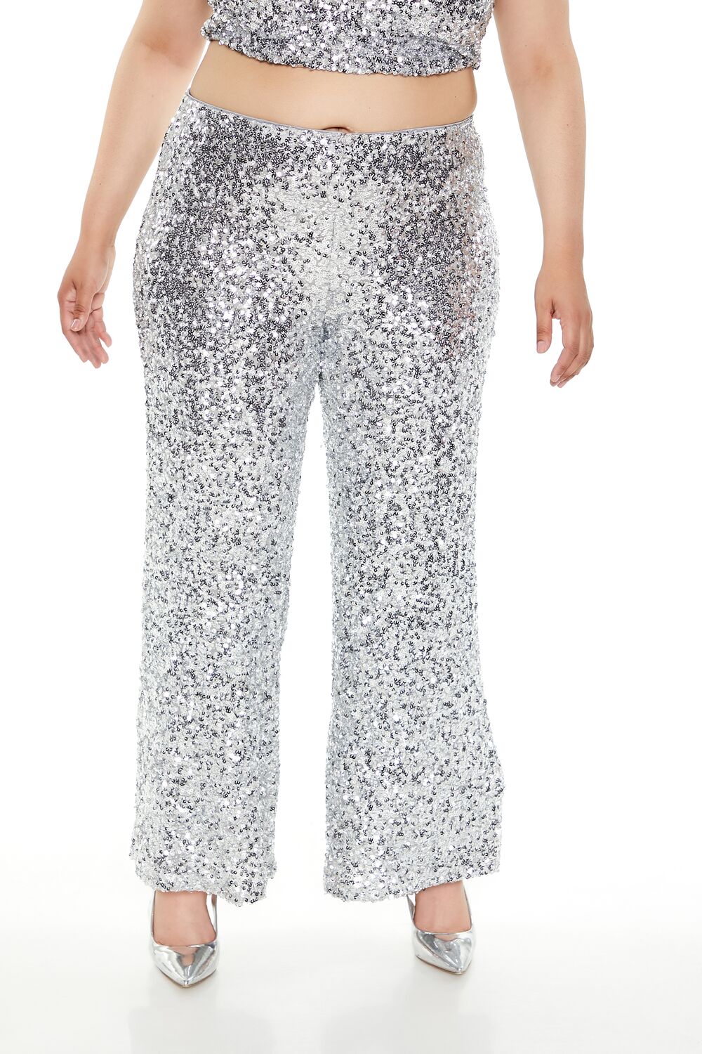  Forever 21 Plus Size Sequin High-Rise Pants - grey - Bonton