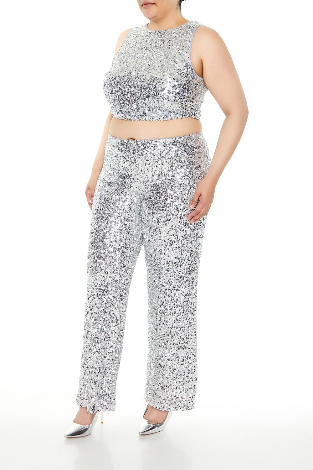  Forever 21 Plus Size Sequin High-Rise Pants - grey - Bonton