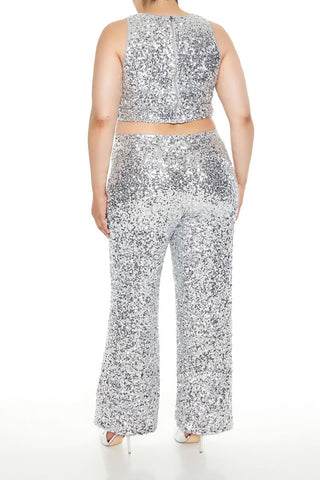 Plus Size Sequin High-Rise Pants